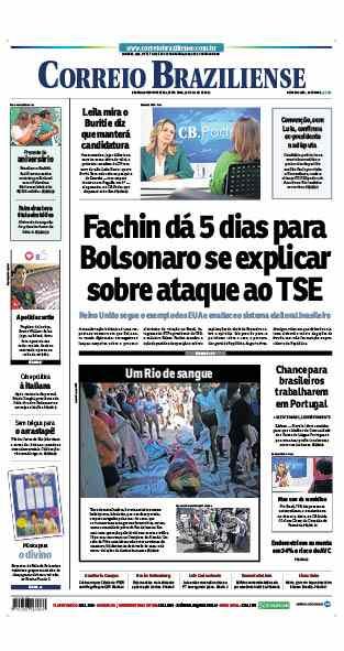 Confira a Capa do Jornal Correio Braziliense do dia 22/07/2022