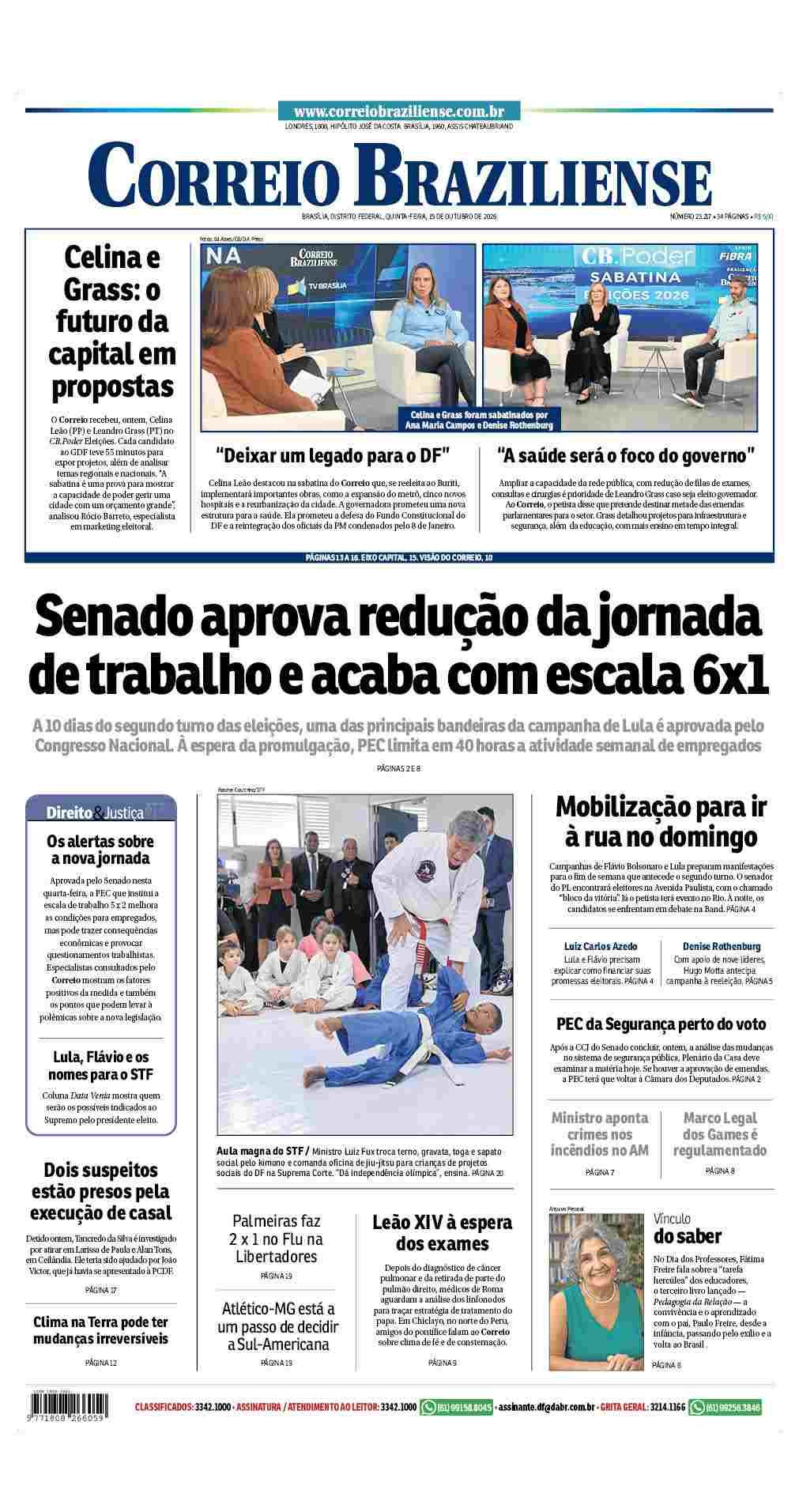Capa do jornal Correio Braziliense de 15/10/2026